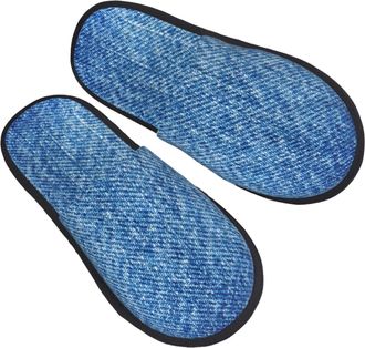 Generic Hotel Slippers Denim Blue Non-Slip Fuzzy Slippers Furry Indoor Shoes For Ladies Women Holiday M