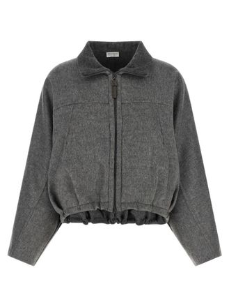 Brunello Cucinelli Grey Solid Shirt Collar Jacket