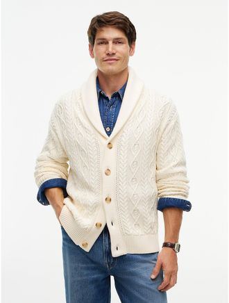 Tommy Hilfiger Mens Signature Stripe Cable Knit Cardigan - Cream - XL