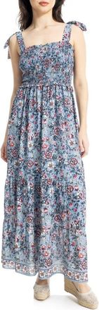 Max Studio Shoulder Tie Maxi Dress in Pale Denim Heritage Floral at Nordstrom Rack, Size X-Small