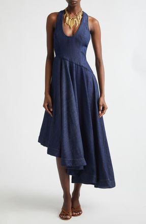 Zimmermann Kindred Spirit Asymmetric Scoop Neck Cotton Denim Dress in Harbour Blue at Nordstrom, Size 3