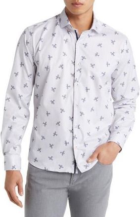 Stone Rose DRY TOUCH Stripe Plane Print Performance Sateen Button-Up Shirt in Grey at Nordstrom Rack, Size Xxx-Large