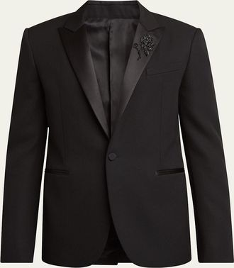 Alexander McQueen Mens Beaded Rose Wool and Satin Tuxedo Jacket