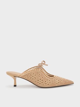 Charles & Keith Leather Embroidered Heeled Mules
