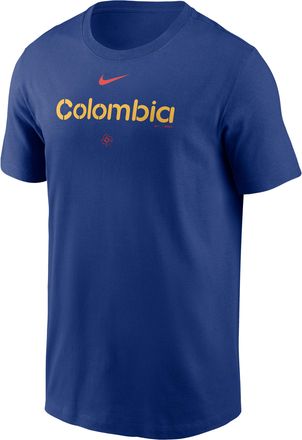 Nike Colombia National Baseball Team 2026 World Baseball Classic Wordmark Nike Mens T-Shirt in Blue | N1994EWWB8-NDZ