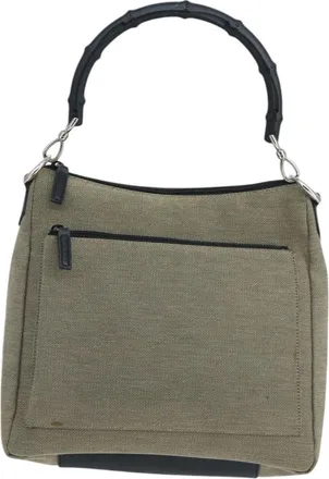 Gucci Vintage Bamboo Shoulder Canvas Beige Canvas Handbag (Pre-Owned)