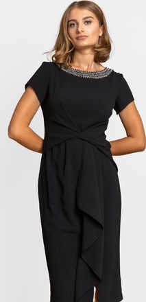 Roman Embellished Stretch Twist Waist Ruched Dress