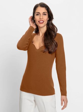 Heine Strickpullover HEINE Pullover, Damen, Gr. 36, braun (cognac), 50% Viskose, 28% Polyester, 22% Polyamid, unifarben, Pullover Strickpullover