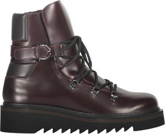 Ferragamo Stijlvolle leren enkellaarzen - Dames - Veterlaarzen - Rood - 40 1/2 EU - Leer - Schoenen
