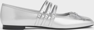 Charles & Keith Metallic Triple-Strap Mary Janes