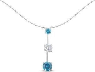 House of Brilliance 14K White Gold 1 1/2 cttw White and Treated Blue Diamond Pendant Necklace at Nordstrom