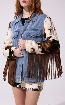 Azalea Wang Lila Fringe Jacket in Denim at Nordstrom, Size X-Large