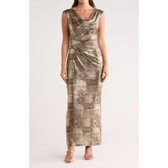 Connected Metallic Cowl Neck Sleeveless Gown in Brown at Nordstrom Rack, Size 16