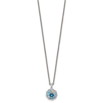 Diamond2Deal Sterling Silver with 14k Accent Gemstone Round Pendant Necklace