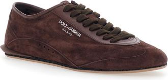 Dolce & Gabbana Mens Low-Top Sneakers Gimondi Plus Brown Suede Trainers