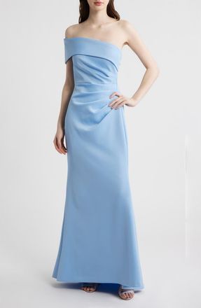 Eliza J One-Shoulder Ruched Gown in Lake at Nordstrom, Size 14