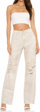 SER.O.YA Distressed Straight-Leg Jeans In Light Beige