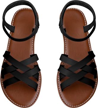 Generic Ankle Strap Sandals for Women Flat Women Sandles Womens Summer Fashion Flat Shoes Korean Edition Sandals Roman Shoes Beach Shoes Black Leather Sandals