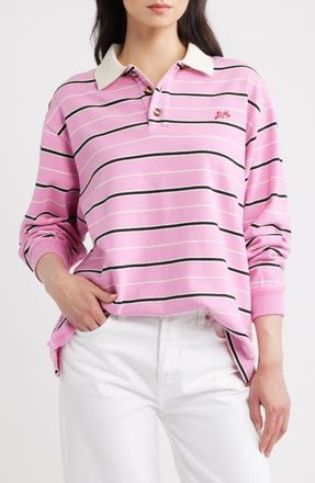 Damson Madder Remie Long Sleeve Striped Rugby Shirt in Pink at Nordstrom, Size 14