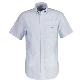 GANT Heren Stripe Button-Down Overhemd met Korte Mouwen (Lichtblauw)