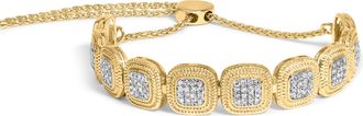 House of Brilliance 14k Yellow Gold Plated.925 Sterling 5/8 Cttw Diamond Composite Cushion Frame 4-10 Adjustable Bolo Bracelet