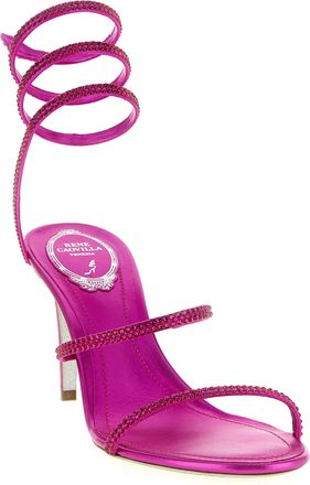 Rene Caovilla Womens Cleo Sandal Pink Viscose Silk Heels