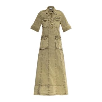 Ganni Midi Dresses, female, Green, Size: XS Cotton dress