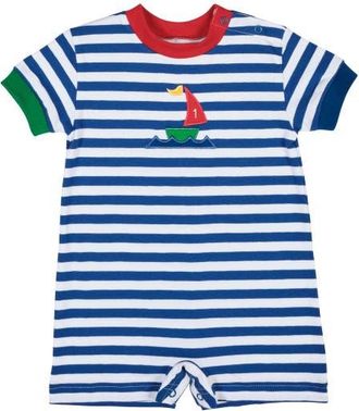 Florence Eiseman Stripe Knit Shortall With Sailboat in Royal/white at Nordstrom, Size 18M