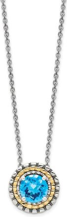 Diamond2Deal Sterling Silver with 14K Accent Round Light Swiss Blue Topaz Pendant Necklace