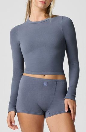 Florence By Mills Softie Seamless Long Sleeve Crop T-Shirt in Grisaille at Nordstrom, Size Xx-Large