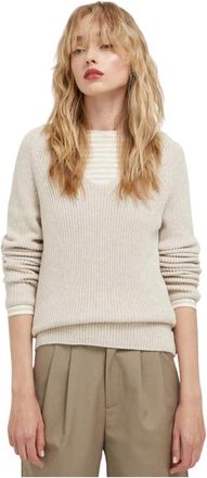 Marc O'Polo Sweater Regular - Dames - Ronde hals truien - Beige - L - Katoen - Truien & Vesten