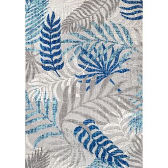 Jonathan Y Designs Tropics Palm Leaves Indoor/Outdoor Area Rug in Gray/blue at Nordstrom, Size 2Ft 0In X 8Ft 0In