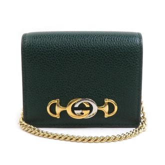 Gucci Gold Silver Dark Green Leather Metal Chain/Shoulder Wallet (Pre-Owned)