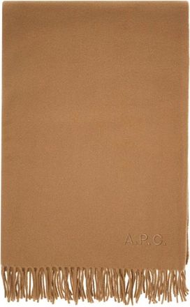A.P.C. Geborduurde wollen sjaal met logo detail - Heren - Wintersjaals - Bruin - ONE Size - Wol - Accessoires