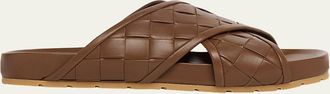 Bottega Veneta Mens Tarik Intrecciato Leather Crisscross Sandals