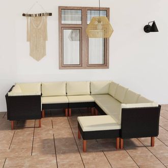 vidaXL Set De Muebles De Jard&iacute;n 9 Pzas Y Cojines Rat&aacute;n Sint&eacute;tico Negro Vidaxl