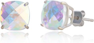 MAX + STONE Sterling Silver or Gold 8mm Cushion Cut Gemstone Birthstone Stud Earrings