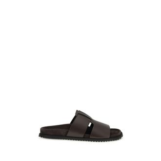 Dolce & Gabbana Brown Calf Leather Bos Taurus Flat Mens Sandals