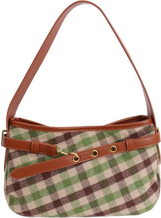 Generic Womens Shoulder Bag, Retro Plaid Mini Bucket Bag Clutch with Zipper Closure