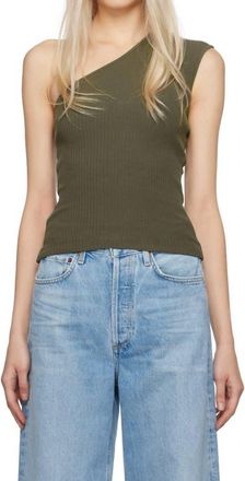 A Gold E Nessa Ribbed One-Shoulder Tank Top In Olive Green