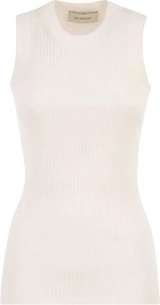 Sportmax Spxtione Ribgebreide Vest - Dames - Tops zonder mouwen - Wit - S - Katoen - Tops