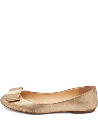 Tory Burch pre-owned metallic-finish ballet flats - women - Metallic Leather/Calf Leather/Calf Leather - 40.5 - Gold