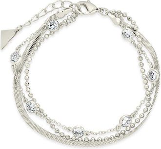 Sterling Forever Silver Cz Paisley Layered Chain Bracelet