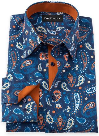 Paul Fredrick Non-iron Cotton Paisley Dress Shirt With Contrast Trim
