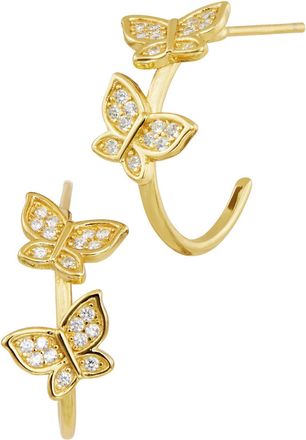 Savvy Cie Jewels GOLD PLATED OVER STERLING SILVER.925 PAVE BUTTERFLY HOOPS