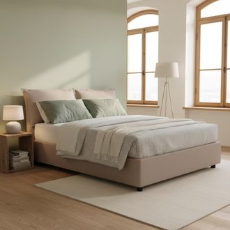 Dmora Dmora - Cama Matrimonial Dmelott, Cama Contenedor Con Revestimiento De Tela, 100% Made In Italy, Apertura Frontal, Con Colch&oacute;n 140x190 Cm Incluido, T&oacute;