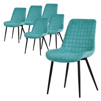 ML Design Ml-design - Set 6x Sillas De Comedor Azul Petr&oacute;leo Con Respaldo Asiento Ergon&oacute;mico Acolchado Tapizado De Terciopelo Con Patas De Metal Sill&oacute;n De Dise&ntilde;