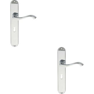 Loops 2x PAIR Curved Handle on Long Slim Lock Backplate 241 x 40mm Polished Chrome