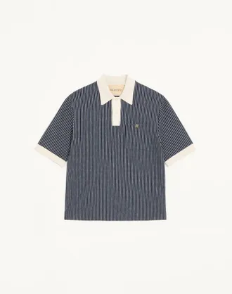 Valentino T-Shirt Valentino In Viscosa Con Ricamo VLogo A Righe Uomo NAVY/BURRO 3XL