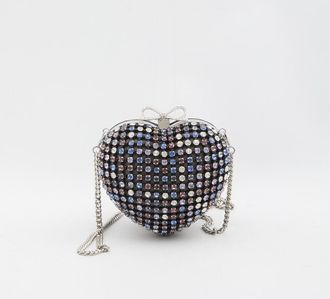 Self Portrait Multi Crystal Heart Clutch Bag